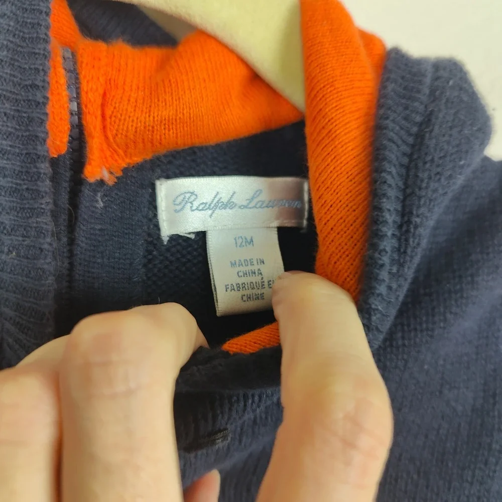 Polo Ralph Lauren Zip Up Hoodie Baby Boy Size‎ 12M Colorful Pony Navy Blue Knit